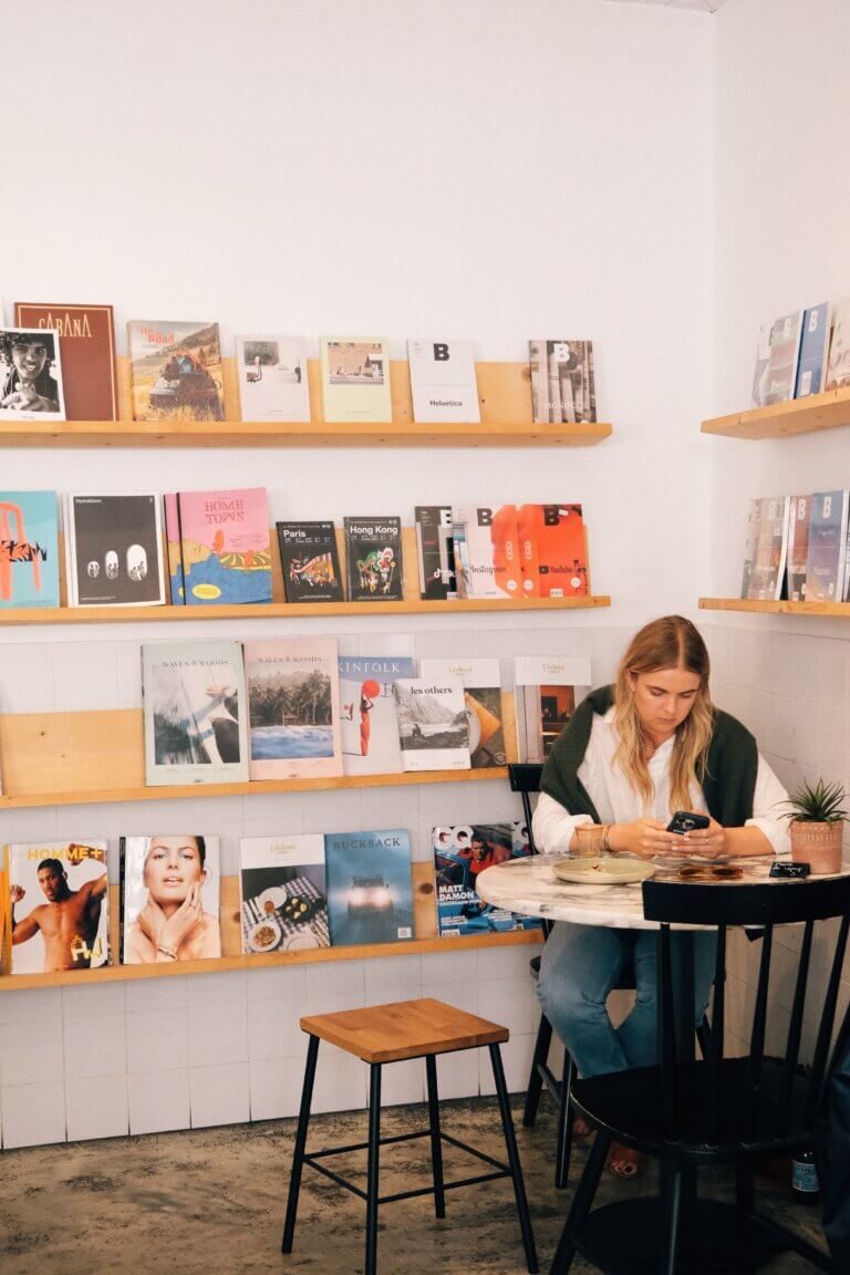 Customer eating and enjoying coffee at Hello, Kristof